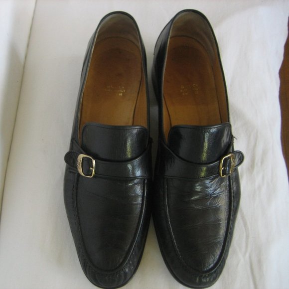GUCCI Men's Loafer Leather Shoes Double G Monk Strap Size 46/US Size 9 - Picture 1 of 5
